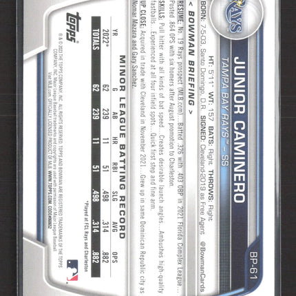 2022 Bowman Prospects Junior Caminero #BP-61