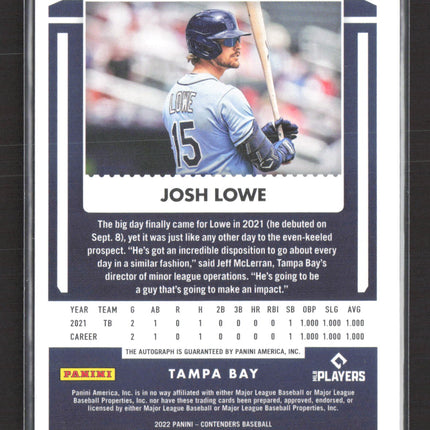2022 Panini Contenders Baseball Josh Lowe #25 Draft Ticket 05/25 RC Auto