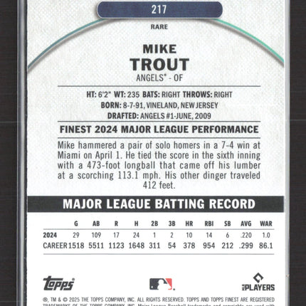 2025 Topps Finest Mike Trout #217 Purple Refractor 037/125