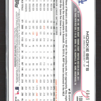 2022 Topps Chrome Mookie Betts #100 Green Sonar Refractor 48/99