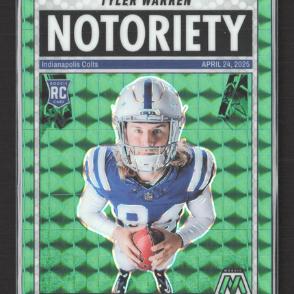 2025 Panini Mosaic Notoriety Tyler Warren #25 Green RC