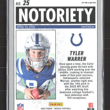 2025 Panini Mosaic Notoriety Tyler Warren #25 Green RC