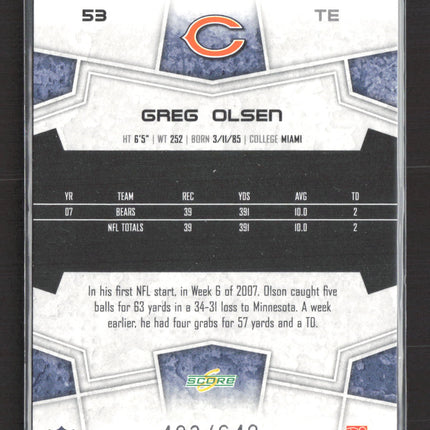 2008 Score Scorecard Greg Olsen #53 483/649