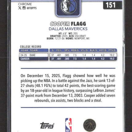 2026 Topps Chrome Cooper Flagg #151 RC
