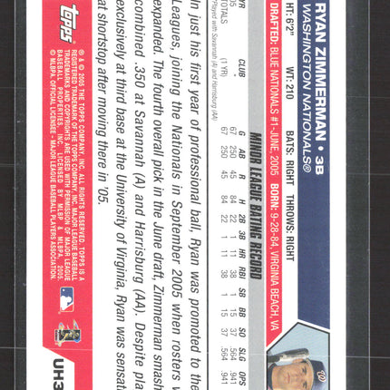 2005 Topps Update & Highlights Ryan Zimmerman #UH323