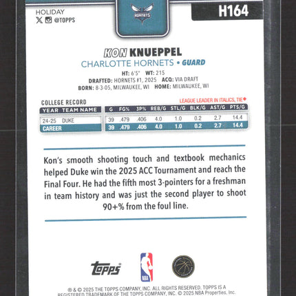 2025 Topps Holiday Kon Knueppel #H164 RC