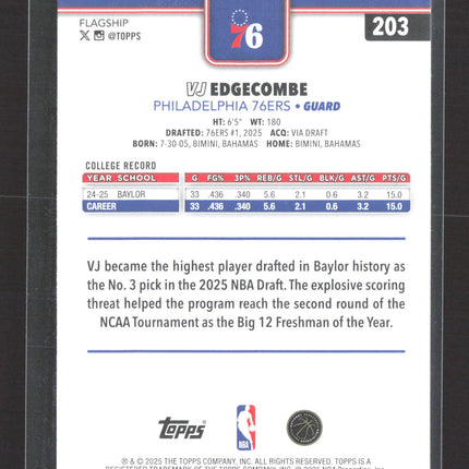 2025 Topps Flagship VJ Edgecombe #203 RC