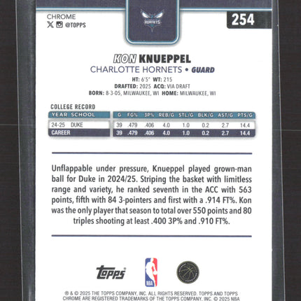 2025 Topps Chrome Kon Knueppel #254 RC