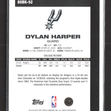 2025 Topps 1980 Topps Basketball Dylan Harper #80BK-52 RC