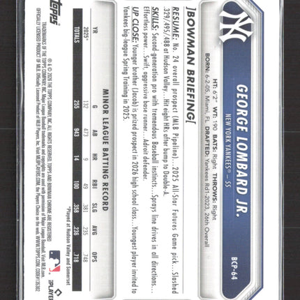 2026 Bowman Chrome George Lombard Jr. #BCP-64