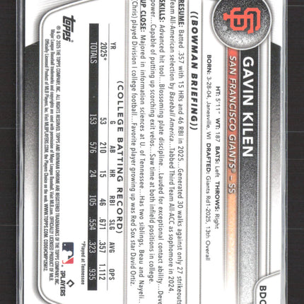 2025 Bowman Draft Chrome Gavin Kilen #BDC-40