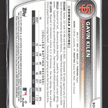 2025 Bowman Chrome Draft Gavin Kilen #BDC-40 1st Bowman