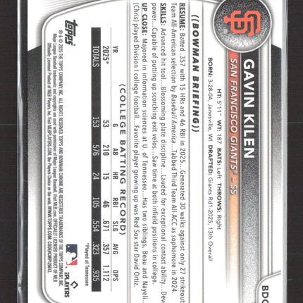 2025 Bowman Draft Chrome Gavin Kilen #BDC-40