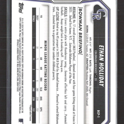 2026 Bowman Chrome Ethan Holliday #BCP-1
