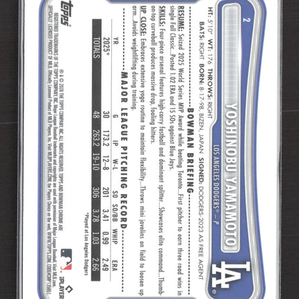 2026 Bowman Chrome Yoshinobu Yamamoto #2 Mega Box Mojo Refractor