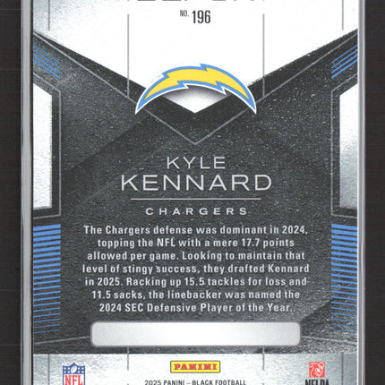 2025 Panini Black Football Kyle Kennard #196 RC /50