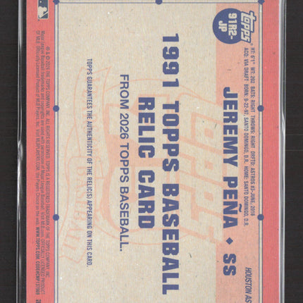 2026 Topps 1991 Jeremy Peña #91R2-JP Game-Used Patch