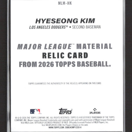2026 Topps Major League Material Hyeseong Kim #MLM-HK Patch