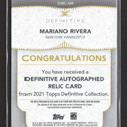 2021 Topps Definitive Collection Mariano Rivera #DARC-MR 06/15 Patch Auto