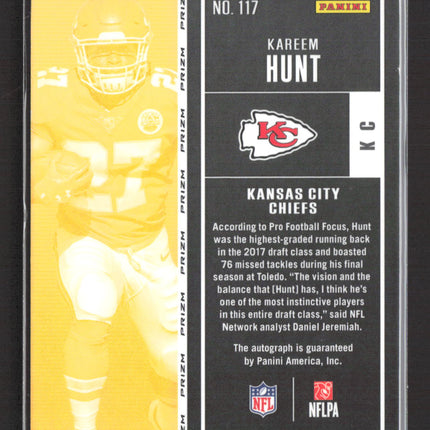 2018 Panini Contenders Optic Kareem Hunt #117 RC Auto