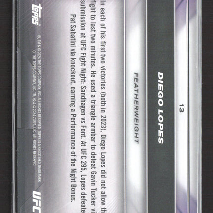 2024 Topps UFC Knockout Diego Lopes #13 Purple RC 58/99