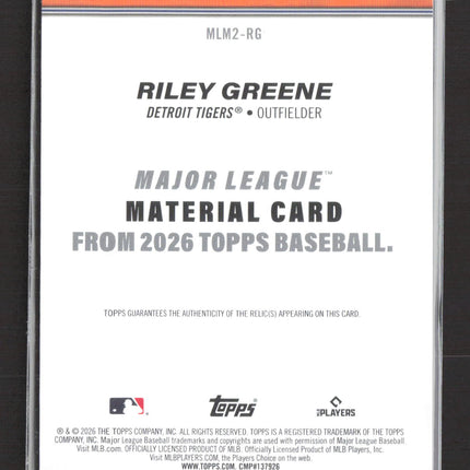 2026 Topps Major League Material Riley Greene #MLM2-RG Patch