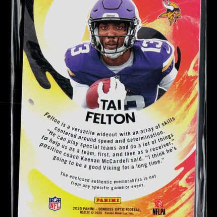 2025 Panini Donruss Optic Football Tai Felton #FYFBH-TFN RC Jersey