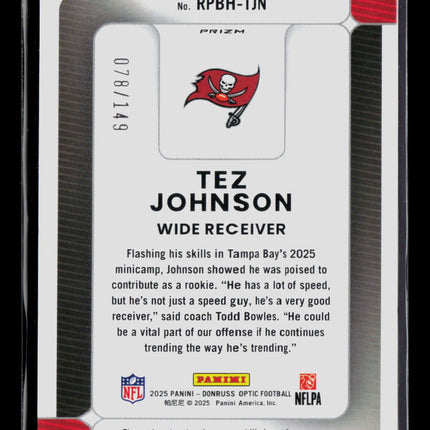 2025 Panini Donruss Optic Football Tez Johnson #RPBH-TJN Green Jersey 078/149