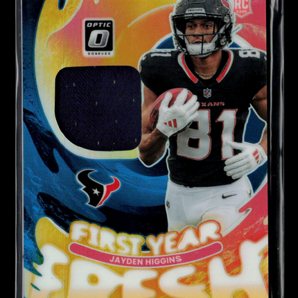 2025 Panini Donruss Optic First Year Fresh Jayden Higgins #FYFBH-JHS RC jersey