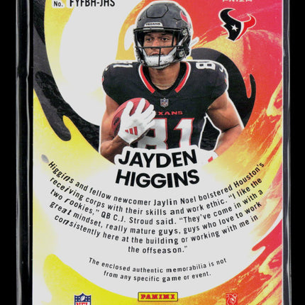 2025 Panini Donruss Optic First Year Fresh Jayden Higgins #FYFBH-JHS RC jersey
