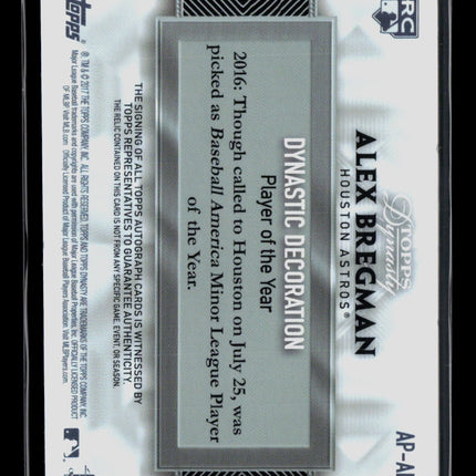 2017 Topps Dynasty Alex Bregman #AP-AB3 Autograph Patch RC Auto /10