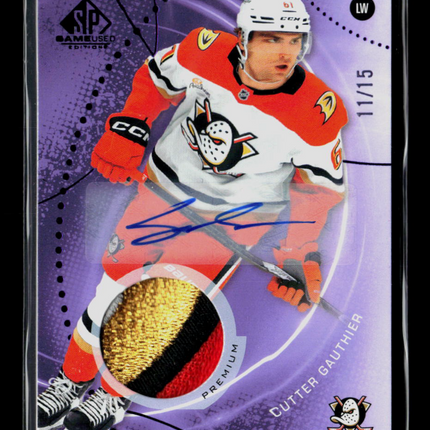 2025 UD SP Game Used Cutter Gauthier #132 Purple Premium Patch 11/15 Auto
