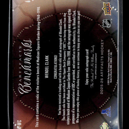 2025 Upper Deck Artifacts Benchmarks Wendel Clark #BM-WC /49 Bench Relic Auto