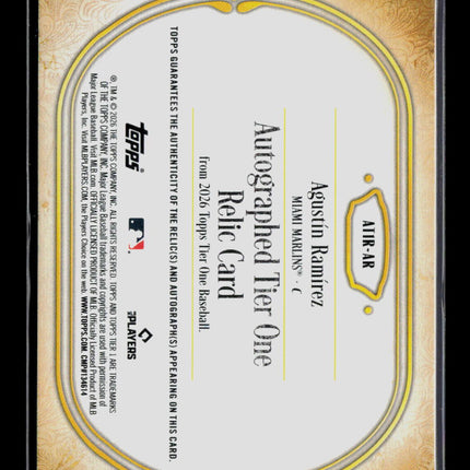 2026 Topps Tier One Baseball Agustin Ramírez #AT1R-AR Relic 166/199 Auto