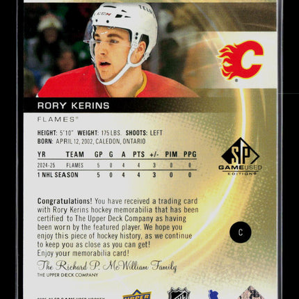 2026 Upper Deck SP Game Used Rory Kerins #AR-RK Red Jersey Memorabilia Jersey