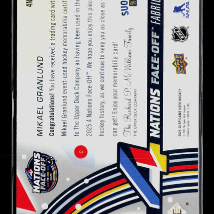 2026 UD SP Game Used Nations Face-Off Fabrics Mikael Granlund #4N-MG Jersey