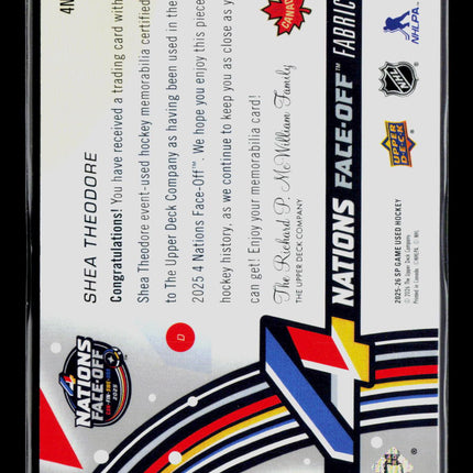2026 UD SP Game Used 4 Nations Face-Off Fabrics Shea Theodore #4N-ST Jersey