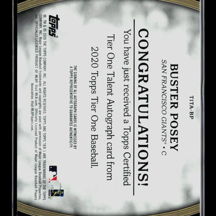 2020 Topps Tier One Buster Posey #TITA-BP Talent Autographs 298/299 Auto