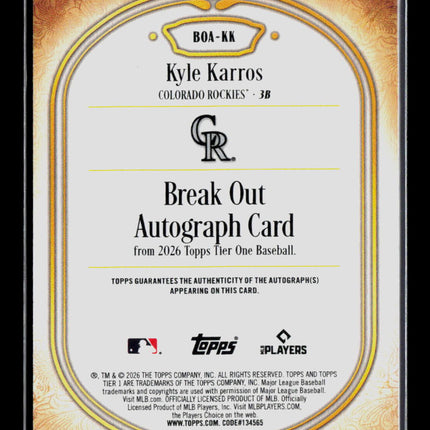 2026 Topps Tier One Kyle Karros #BOA-KK Blue Autograph 12/99 Auto