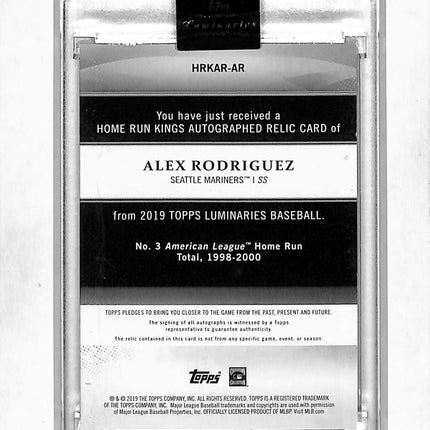 2019 Topps Luminaries Alex Rodriguez #HRKAR-AR Home Run Kings Jersey Auto /15