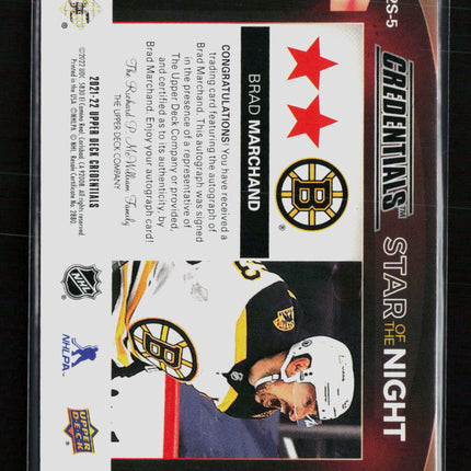 2022 Upper Deck Credentials Star of the Night Brad Marchand #2S-5 /49 Auto