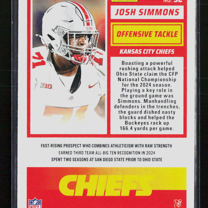 2025 Panini Score Football Josh Simmons #32 RC Blue /100