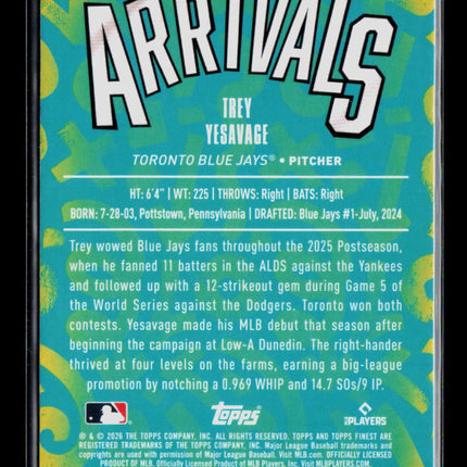 2026 Topps Finest Arrivals Trey Yesavage #A-8 RC