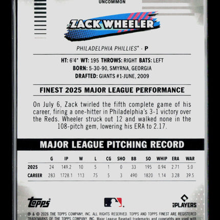 2026 Topps Finest Zack Wheeler #160 Green 48/99
