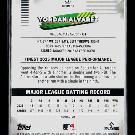 2026 Topps Finest Yordan Alvarez #92 Refractor