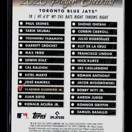 2026 Topps Finest Team Finest Vladimir Guerrero Jr. #TF-8