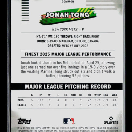2026 Topps Finest Jonah Tong #72 RC Xfractor