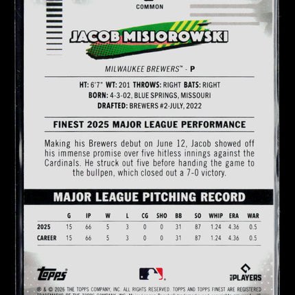 2026 Topps Finest Jacob Misiorowski #82 RC