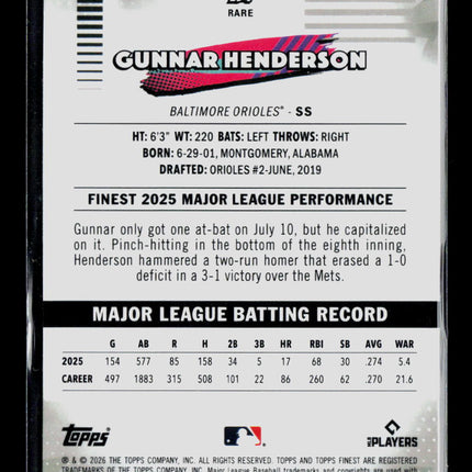2026 Topps Finest Gunnar Henderson #254 Xfractor