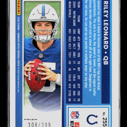 2025 Panini Donruss Optic Riley Leonard #255 Blue Prizm /399